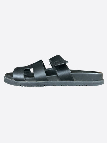 Hermes Black Leather Chypre Women's Sandals