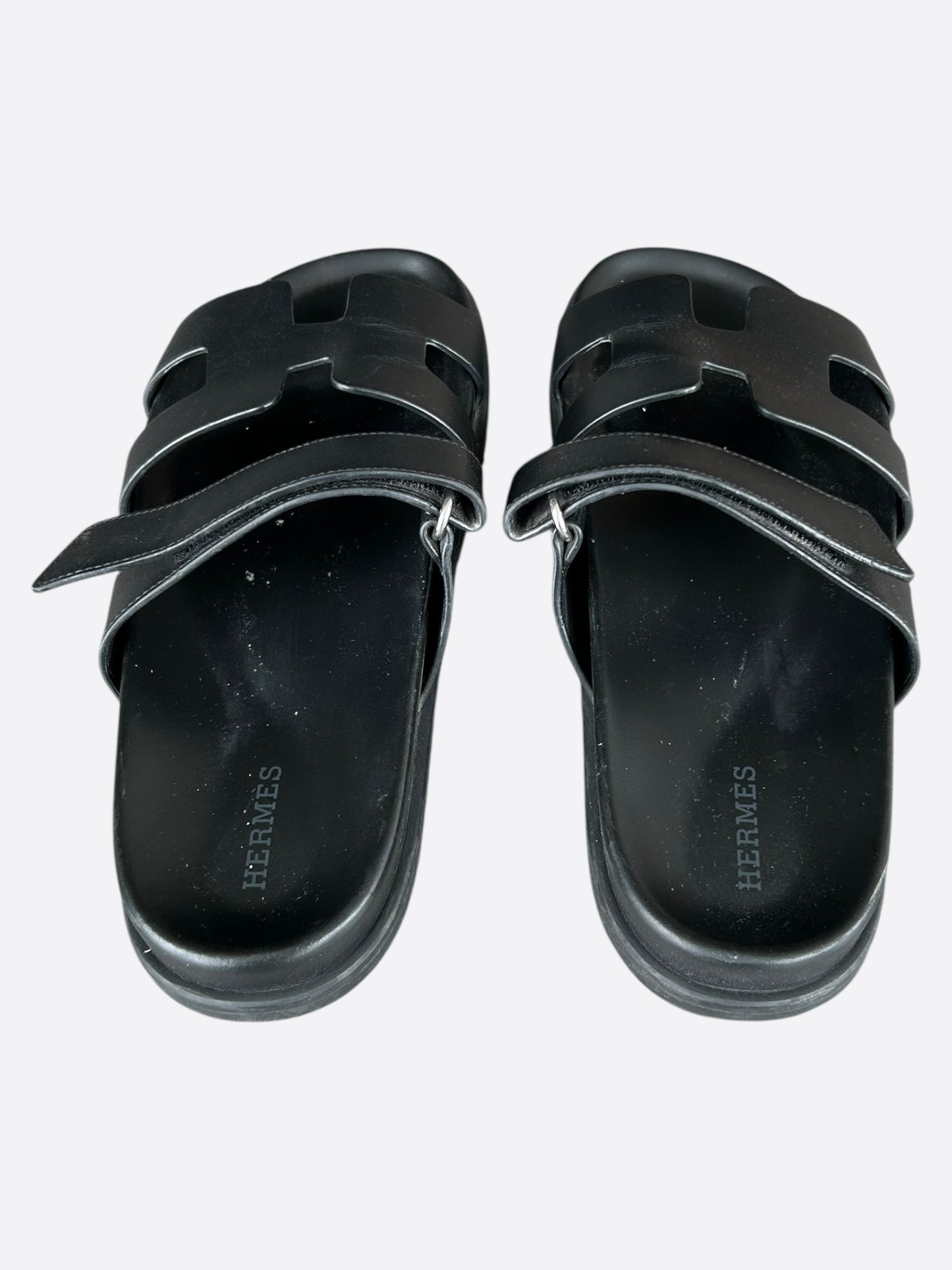 Hermes Black Leather Chypre Women's Sandals