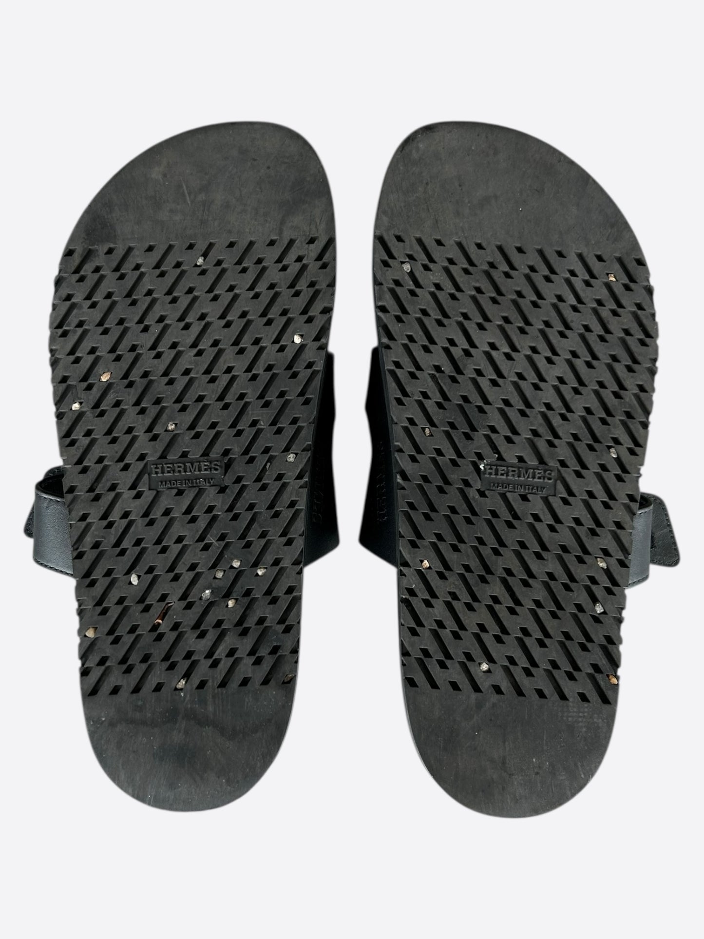 Hermes Black Leather Chypre Women's Sandals