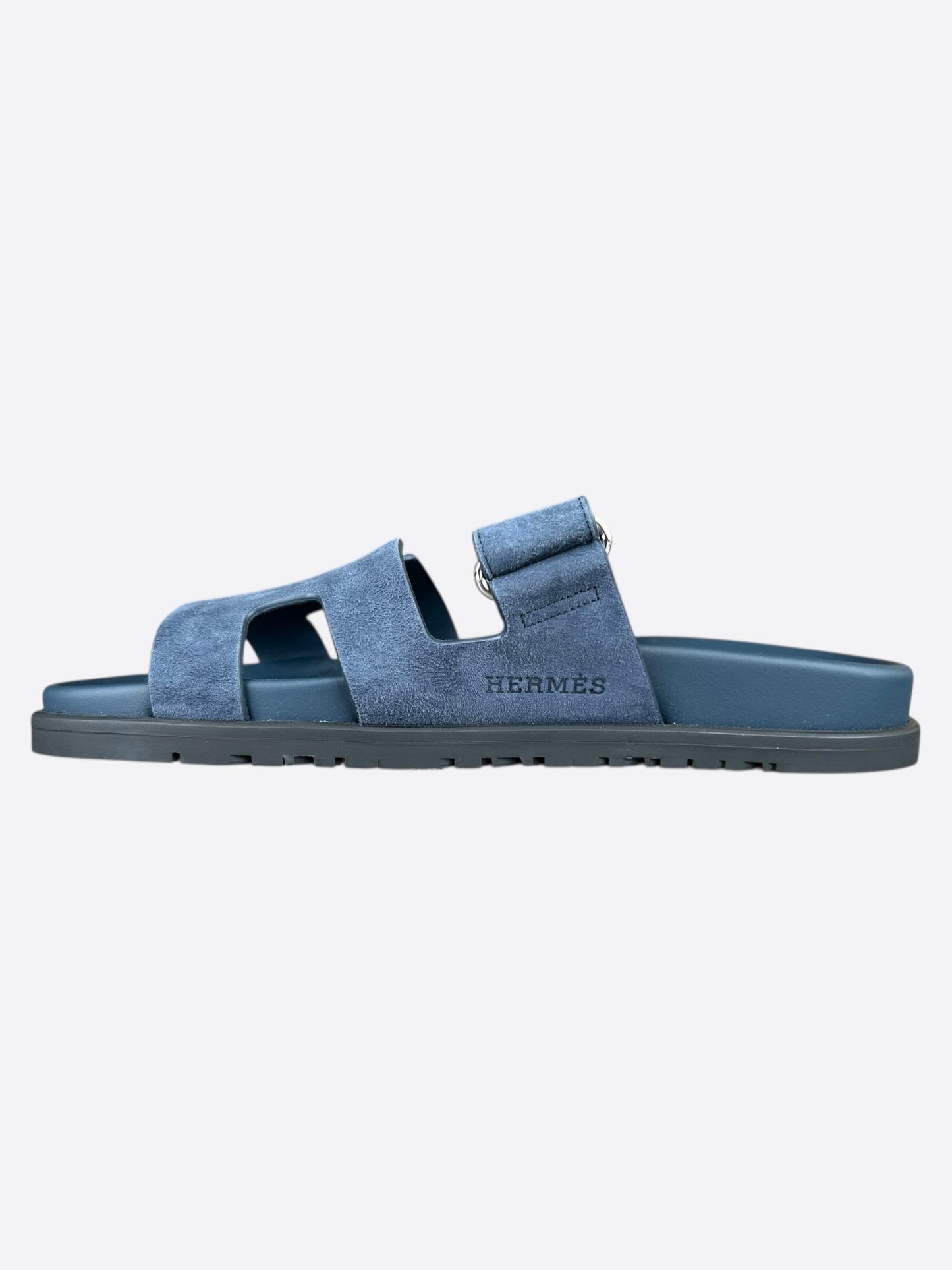 Hermes Blue Suede Chypre Women's Sandals