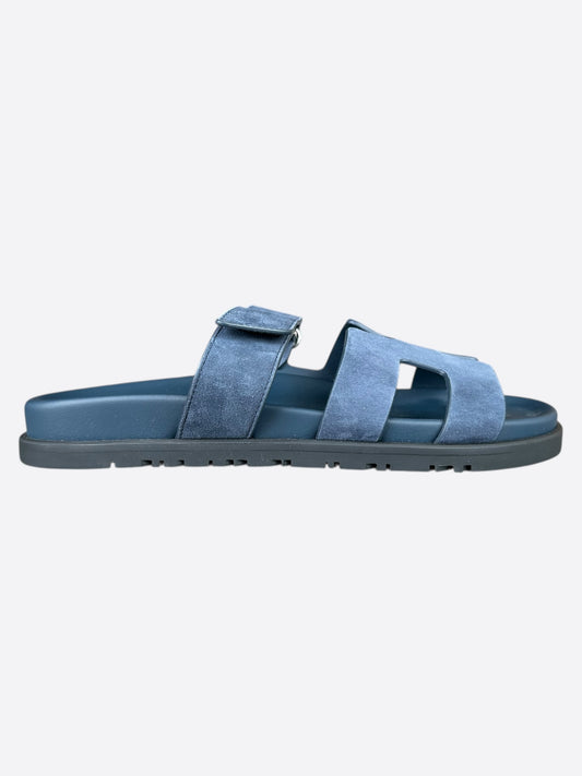 Hermes Blue Suede Chypre Women's Sandals