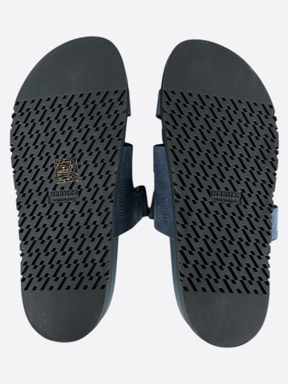 Hermes Blue Suede Chypre Women's Sandals