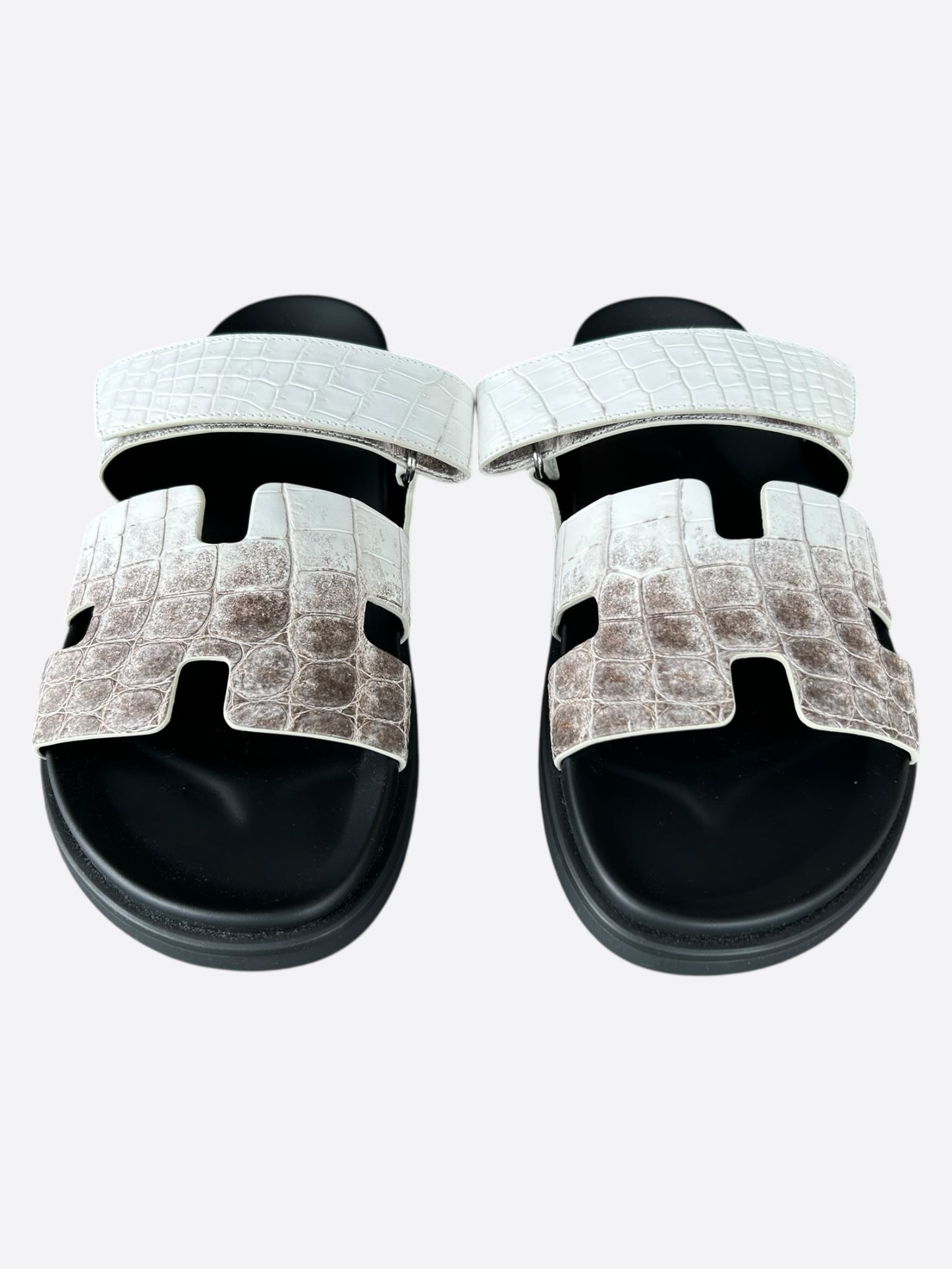 Hermes Black & White Himalayan Crocodile Chypre Sandals