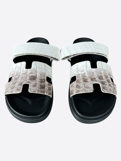 Hermes Black & White Himalayan Crocodile Chypre Sandals