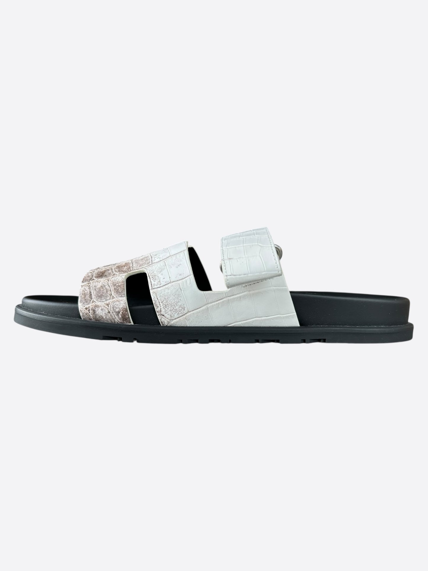 Hermes Black & White Himalayan Crocodile Chypre Sandals