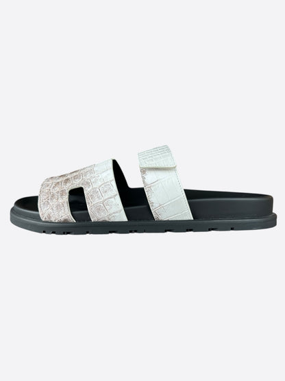 Hermes Black & White Himalayan Crocodile Chypre Sandals