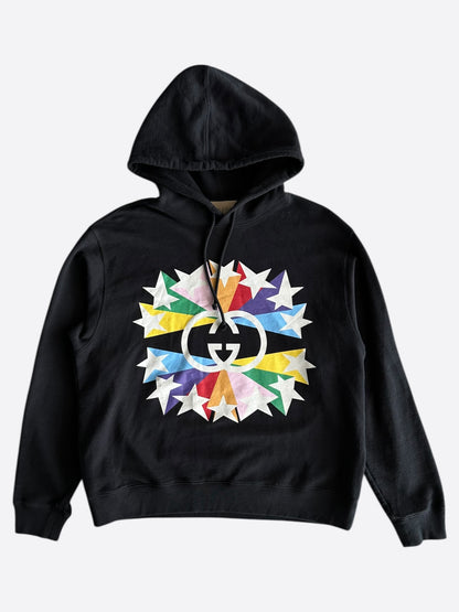 Gucci Black Multicolor Star GG Logo Hoodie