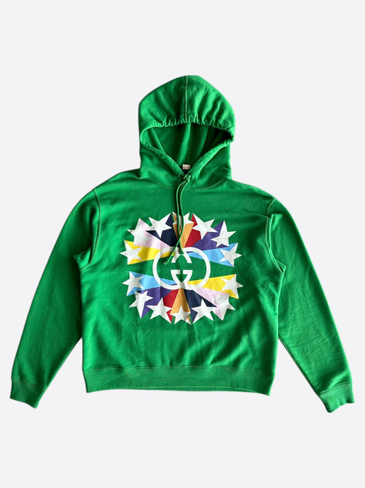 Gucci Green Multicolor Star GG Logo Hoodie