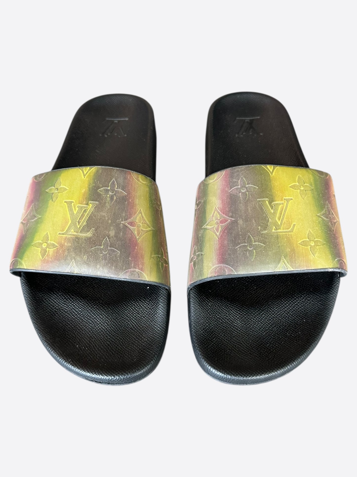 Louis Vuitton Black & Multicolor Prism Monogram Slides