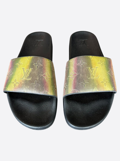 Louis Vuitton Black & Multicolor Prism Monogram Slides