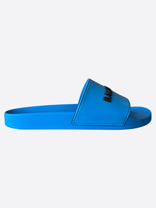 Balenciaga Blue & Black Logo Slides