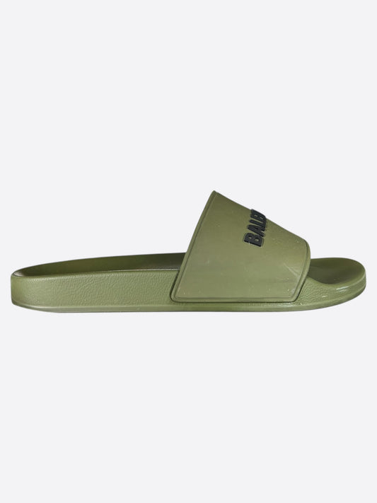 Balenciaga Green & Black Logo Slides
