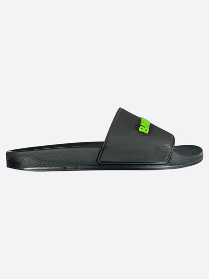 Balenciaga Black & Green Logo Slides