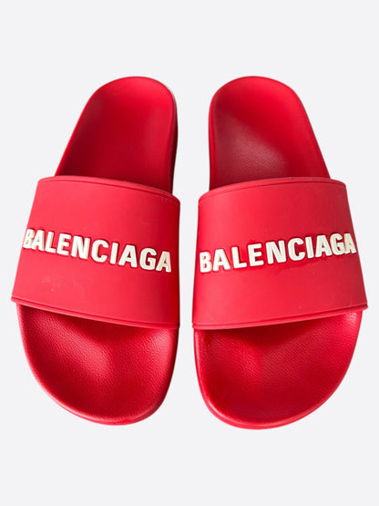 Balenciaga Red & White Logo Slides
