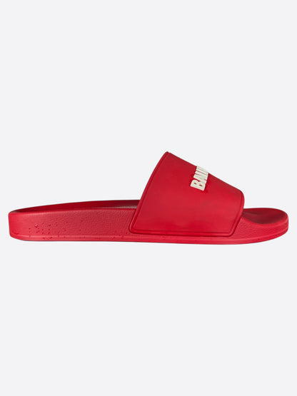 Balenciaga Red & White Logo Slides