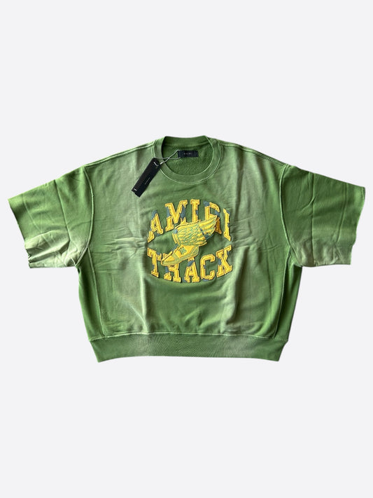 Amiri Green & Yellow Track Logo Cut Off Sweater