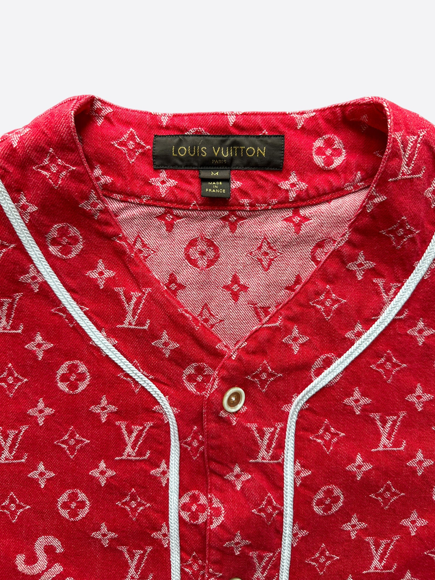 Supreme x Louis Vuitton LV All Over Monogram Denim Baseball Jersey Sz Medium