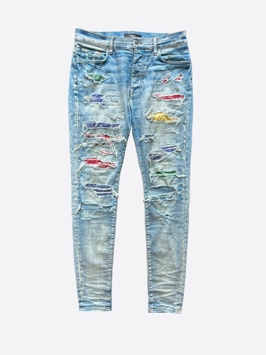 Amiri Blue Multicolor Patch Distressed Jeans