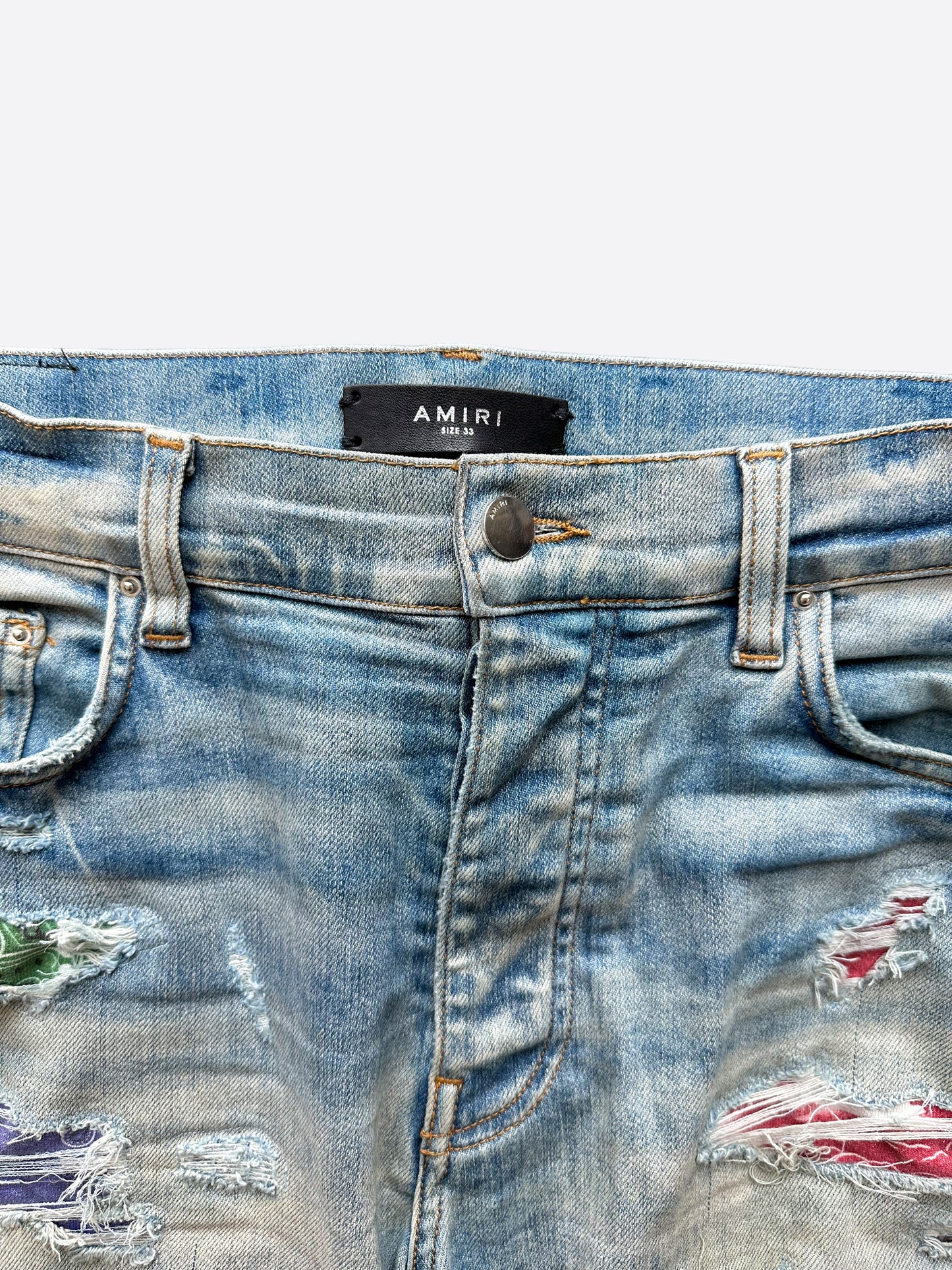 Amiri Blue Multicolor Patch Distressed Jeans