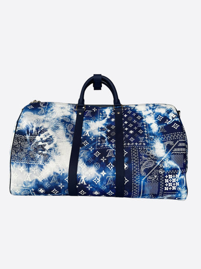 Louis Vuitton Blue Bandana Monogram Keepall 50