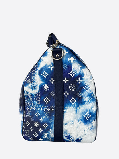 Louis Vuitton Blue Bandana Monogram Keepall 50