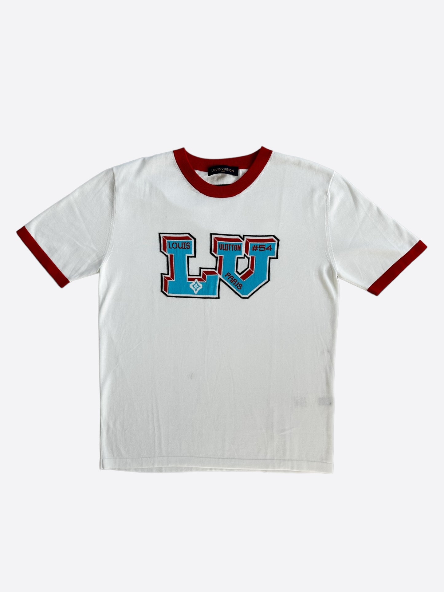 Louis Vuitton White & Blue Logo Intarsia T-Shirt