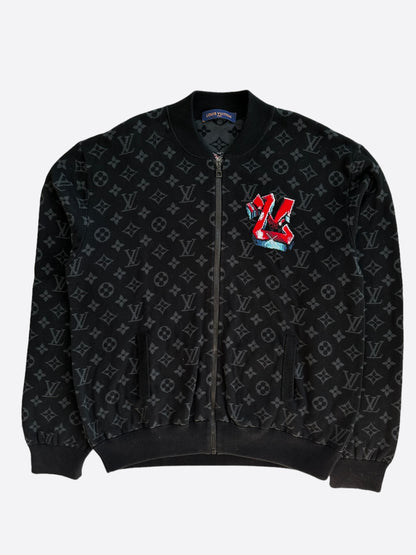 Louis Vuitton Black & Grey Monogram Graffiti Logo Bomber Jacket