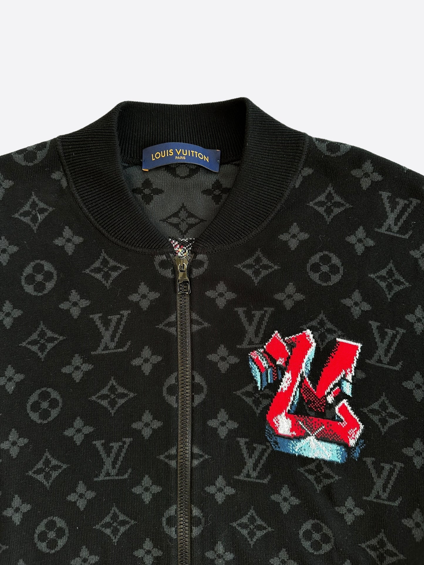 Louis Vuitton Black & Grey Monogram Graffiti Logo Bomber Jacket