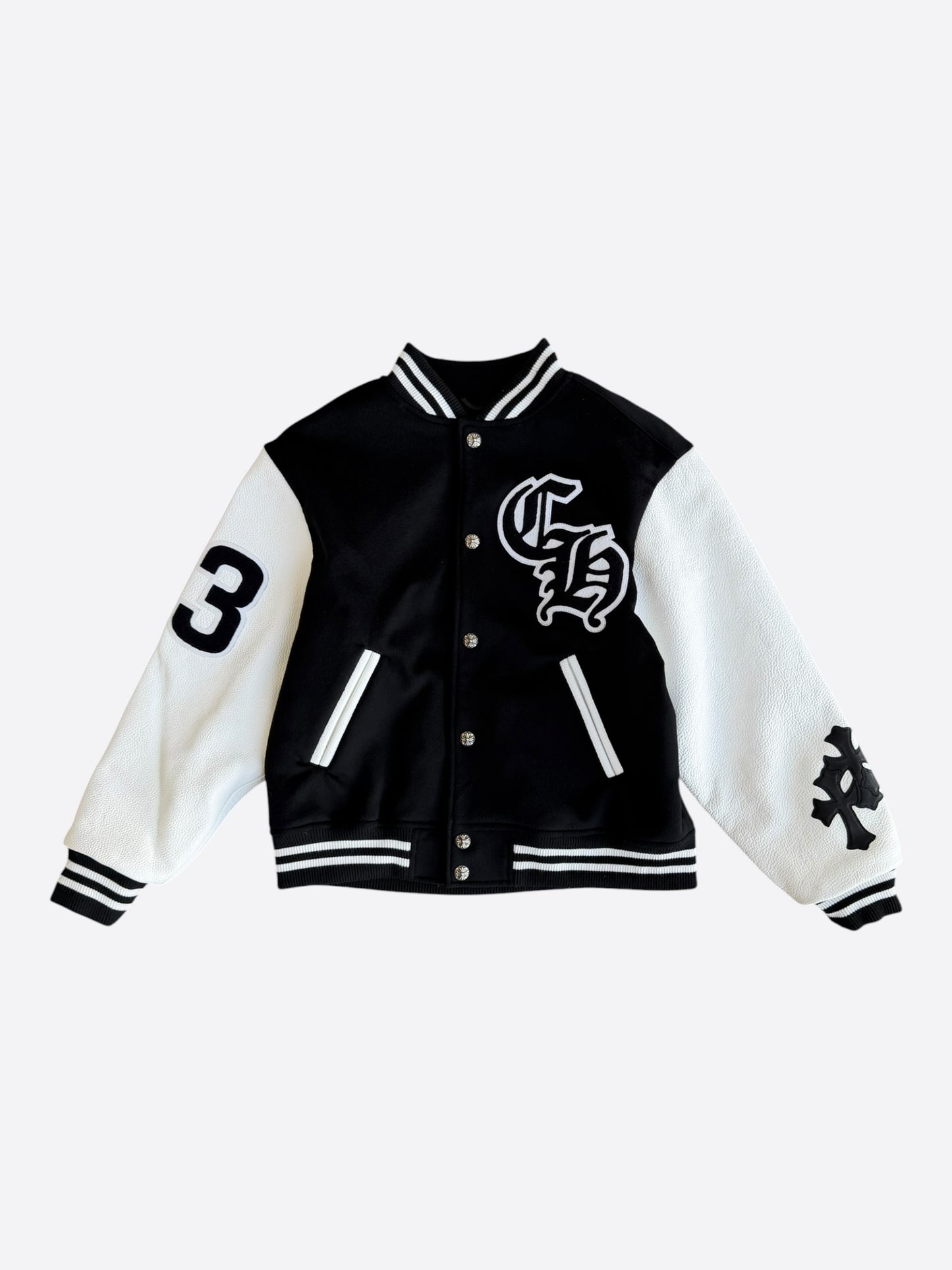 Chrome Hearts Black & White Chicken Varsity Jacket