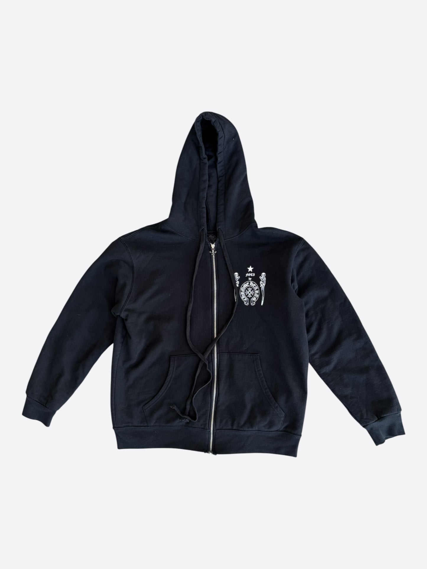Chrome Hearts Black & White Foti Graphic Thermal Zip Up Hoodie
