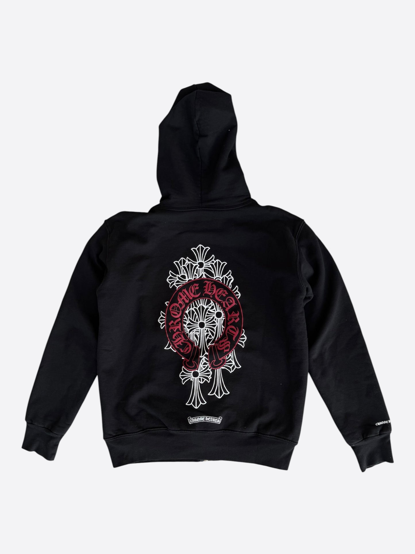Chrome Hearts Black & Red Cemetery Horseshoe Logo Thermal Zip Up Hoodie