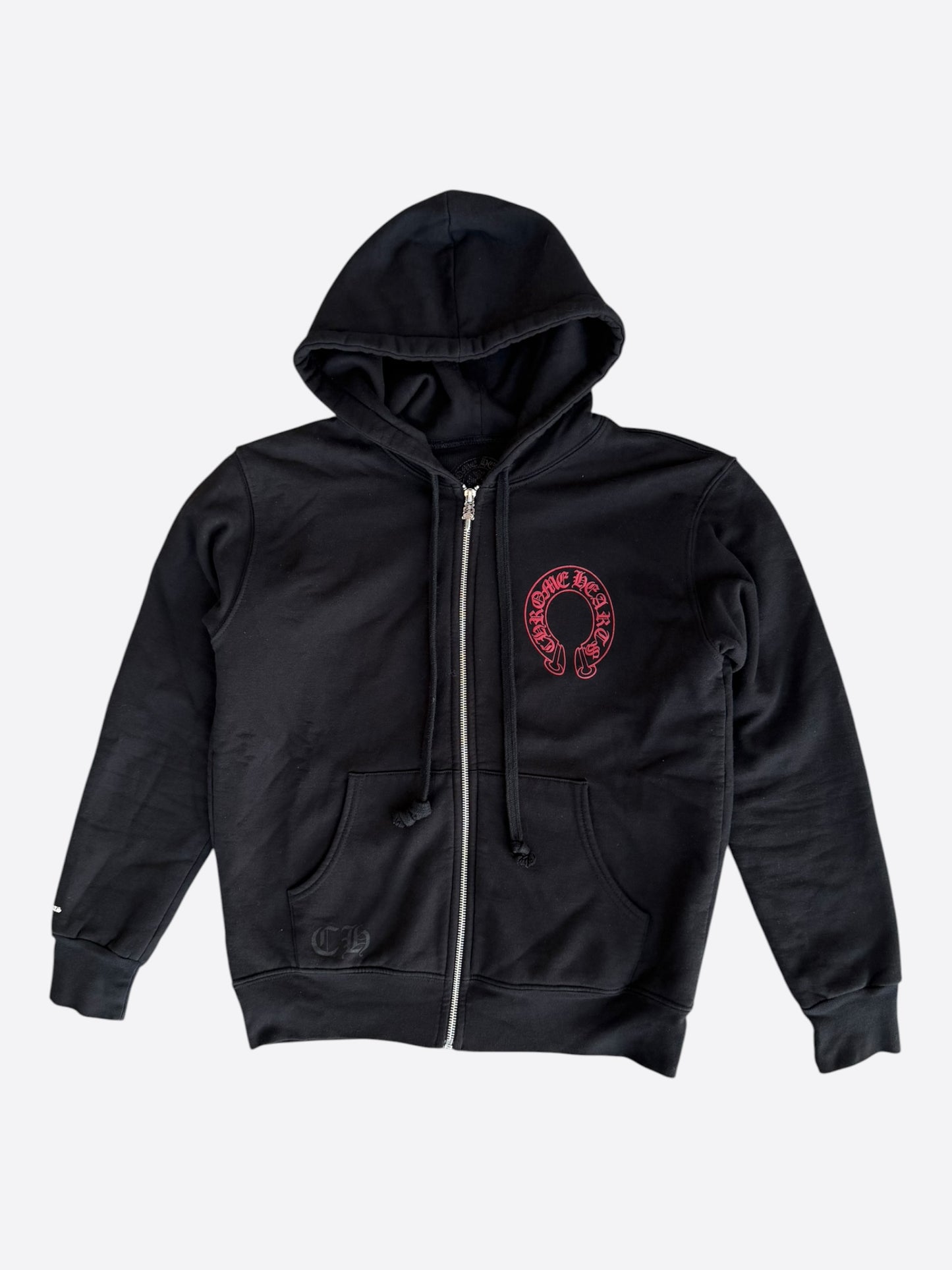 Chrome Hearts Black & Red Cemetery Horseshoe Logo Thermal Zip Up Hoodie