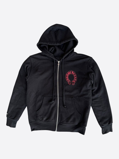 Chrome Hearts Black & Red Cemetery Horseshoe Logo Thermal Zip Up Hoodie