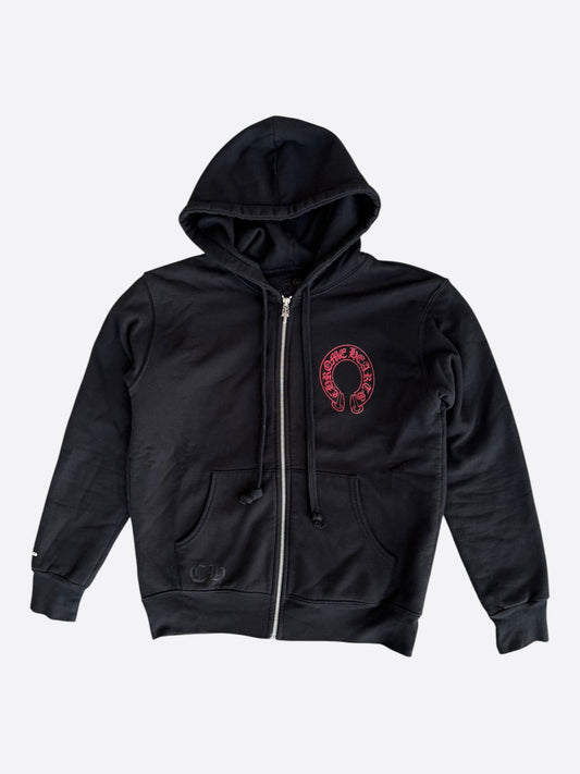 Chrome Hearts Black & Red Cemetery Horseshoe Logo Thermal Zip Up Hoodie