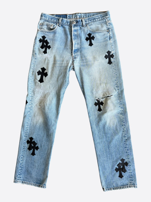 Chrome Hearts Levis Blue & Black Cross Patch Jeans