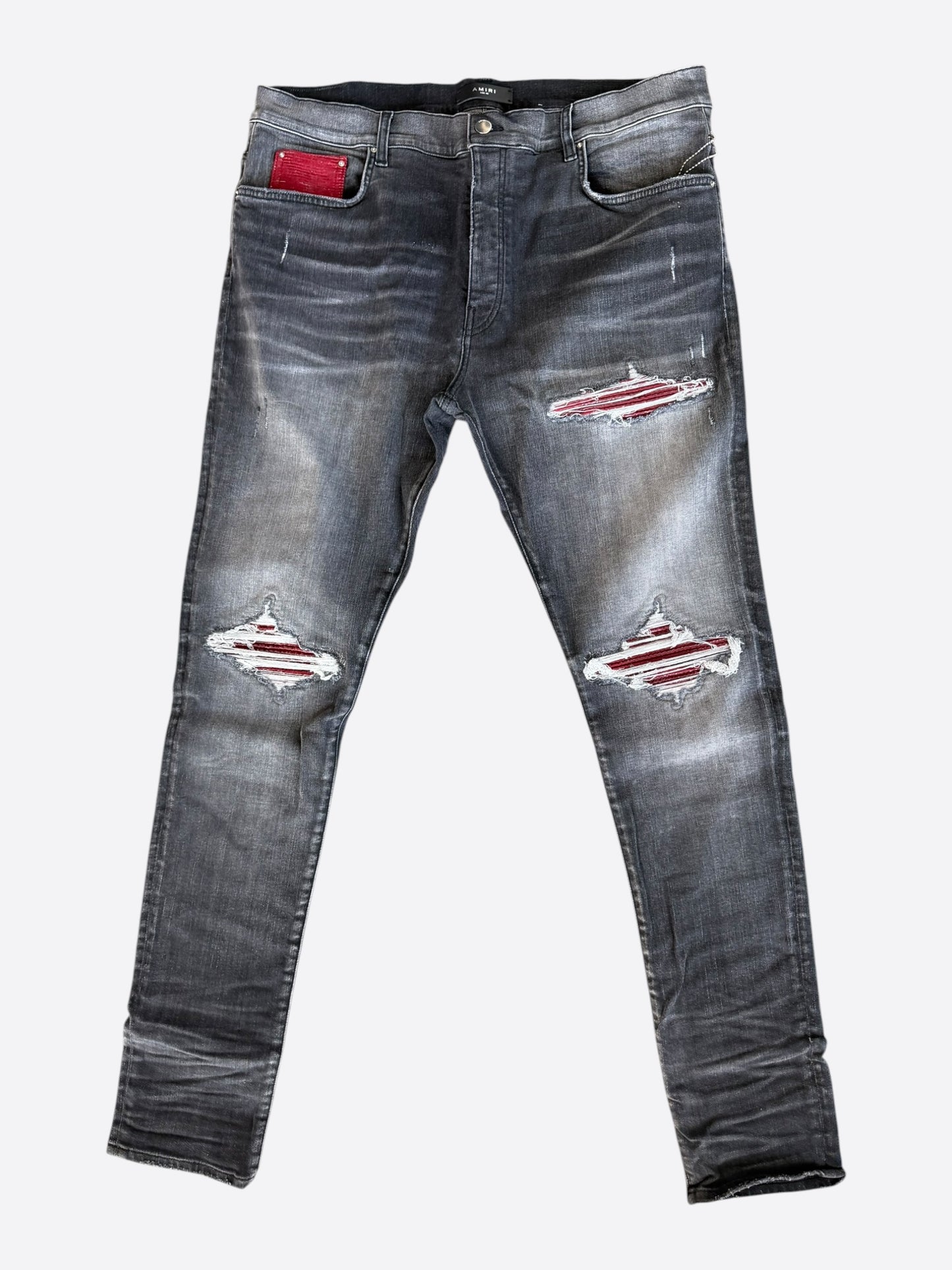 Amiri Rain Grey & Red Patch MX1 Jeans