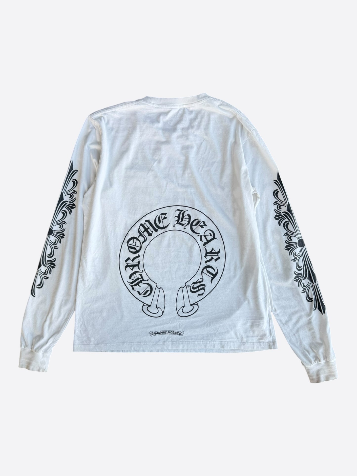 Chrome Hearts White & Black Horseshoe Logo Longsleeve T-Shirt