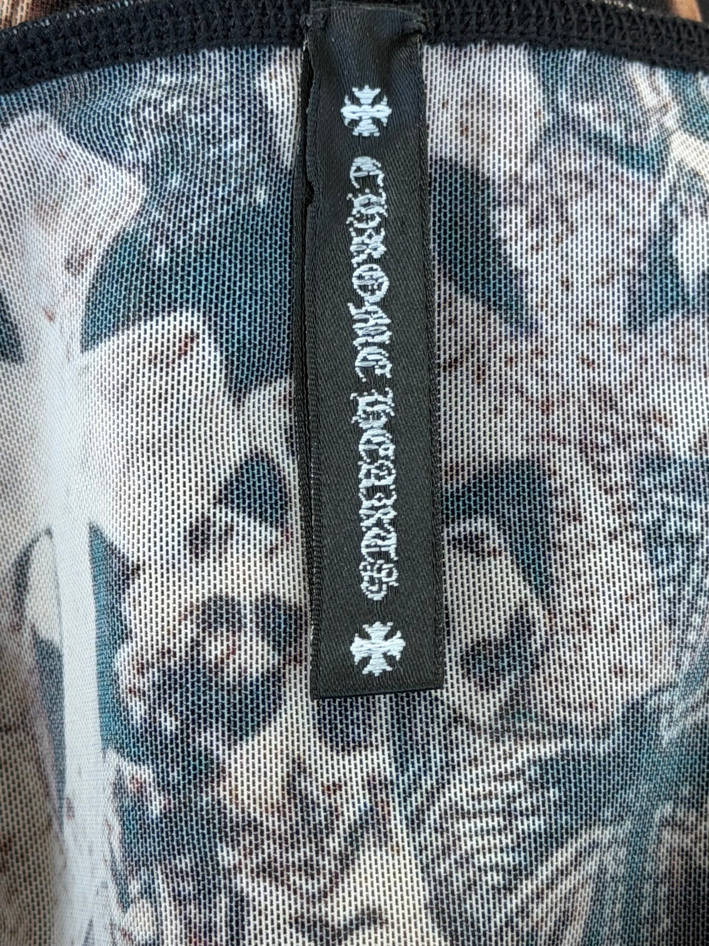Chrome Hearts Brown All Over Cross Print Mesh Top