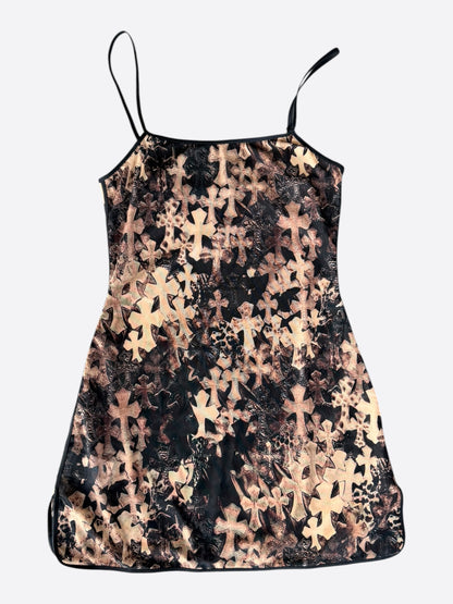 Chrome Hearts Brown All Over Cross Print Mesh Top