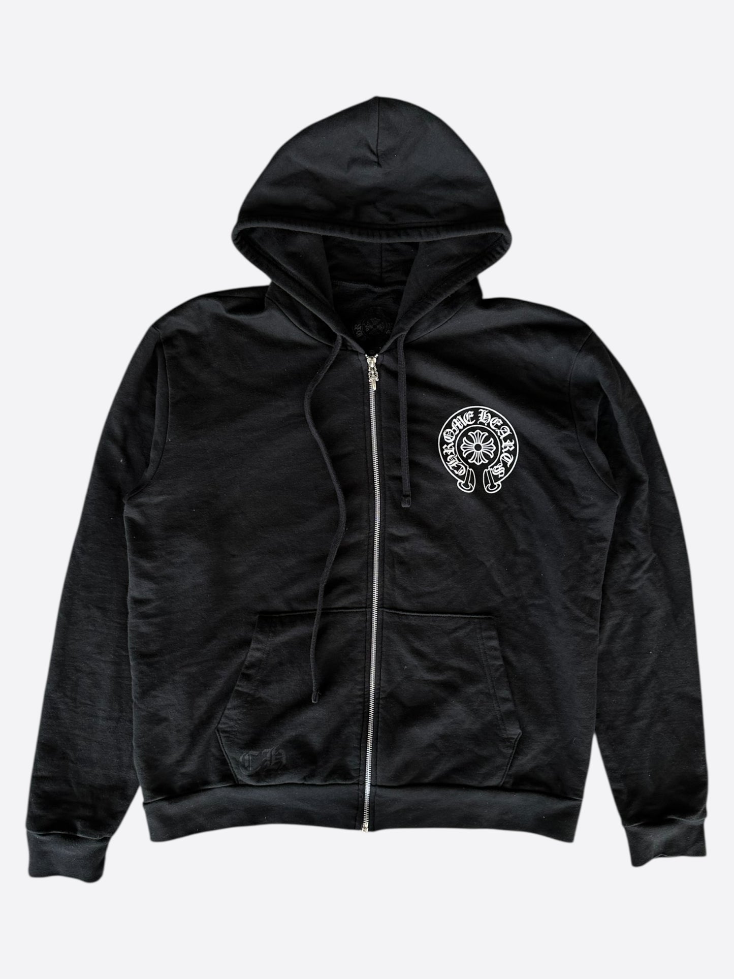 Chrome Hearts Black & White Miami Horseshoe Logo Zip Up Hoodie