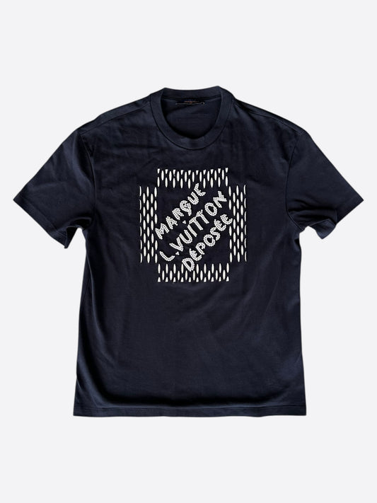 Louis Vuitton Navy Marque Pearl Embellished T-Shirt