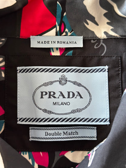 Prada Black Floral Split Button Up Shirt