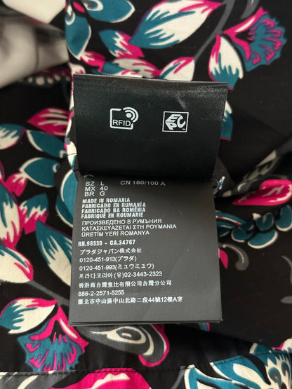 Prada Black Floral Split Button Up Shirt