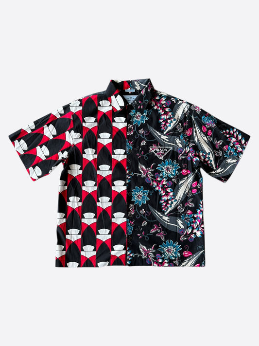 Prada Black Floral Split Button Up Shirt