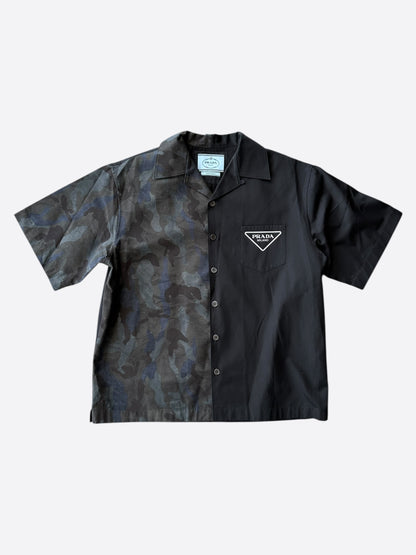Prada Black Camouflage Split Button Up Shirt