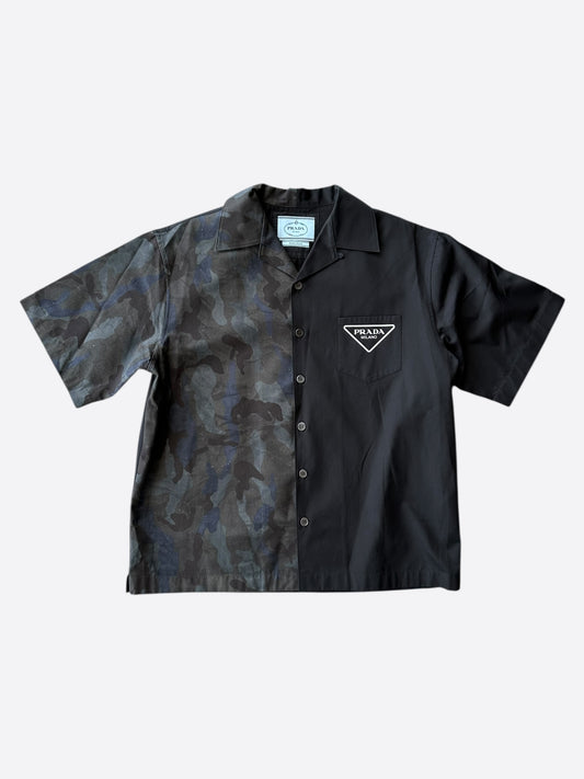 Prada Black Camouflage Split Button Up Shirt