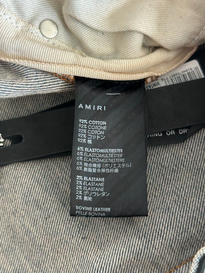 Amiri Vintage Indigo Leather Multicolor Staggered Logo Jeans