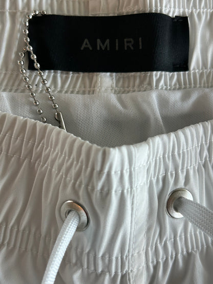 Amiri White & Green MA Bar Logo Swimshorts
