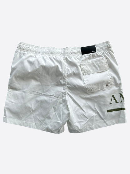 Amiri White & Green MA Bar Logo Swimshorts