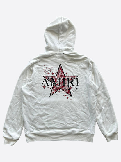 Amiri White & Red Paisley Star Logo Hoodie
